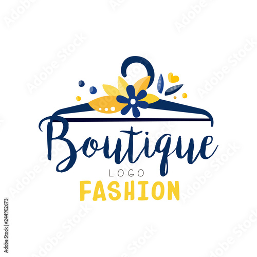 Fashion boutique logo, clothes shop, dress store creative label vector Illustration
