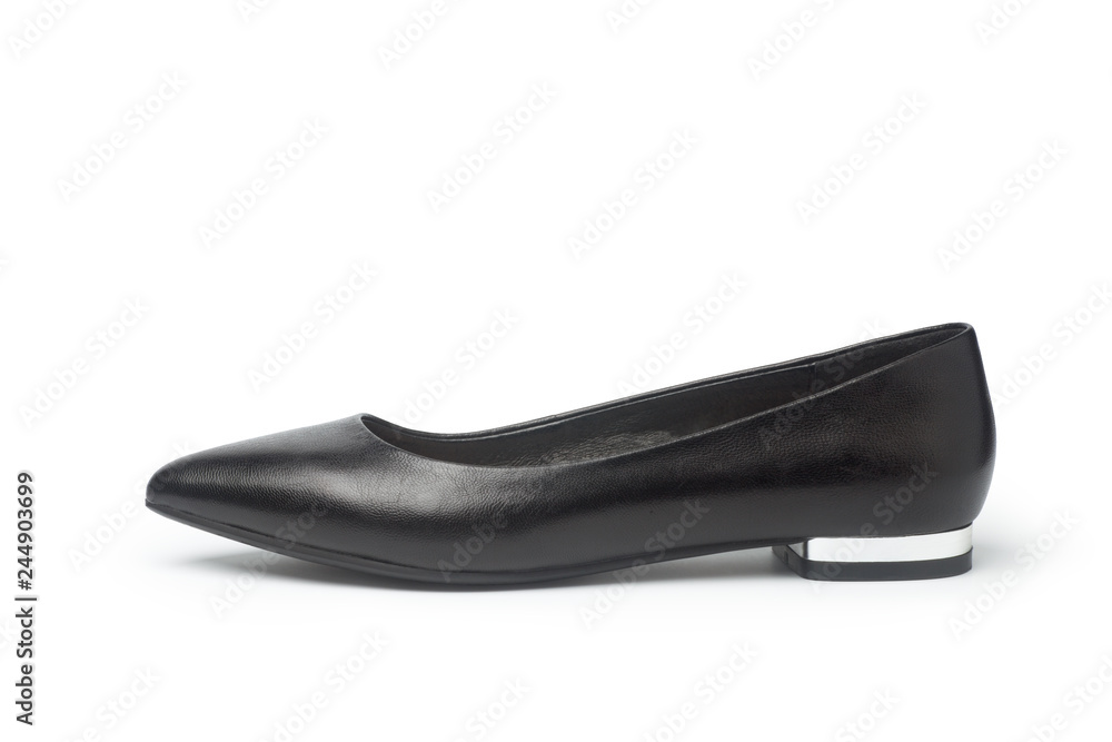 Female black flat shoe on white background Female black flat shoe on white background