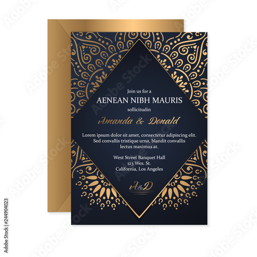 Cuadro en lienzo Gold wedding card