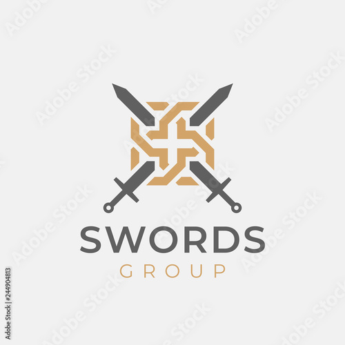 Crossed swords logo icon. Sword crests. Vector heraldry design.