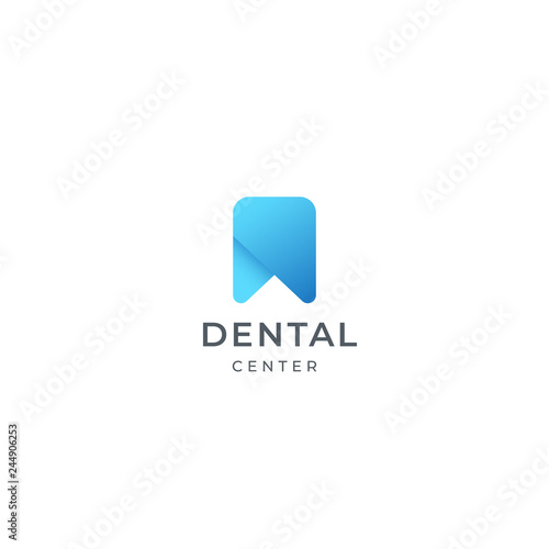 Modern minimal dentist logo design. Abstract tooth icon logotype. Dental clinic vector sign mark icon.