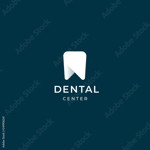 Modern minimal dentist logo design. Abstract tooth icon logotype. Dental clinic vector sign mark icon.
