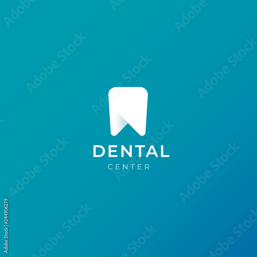 Modern minimal dentist logo design. Abstract tooth icon logotype. Dental clinic vector sign mark icon.