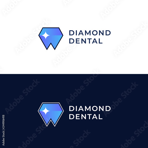 Modern minimal dentist logo design. Abstract diamond tooth icon logotype. Dental clinic vector sign mark icon.