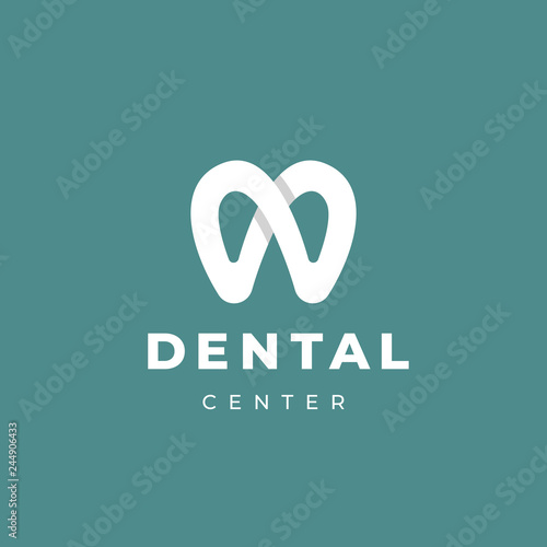 Modern minimal dentist logo design. Abstract tooth icon logotype. Dental clinic vector sign mark icon.