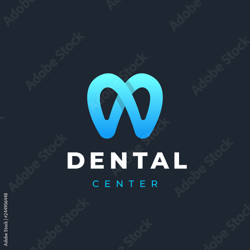 Modern minimal dentist logo design. Abstract tooth icon logotype. Dental clinic vector sign mark icon.