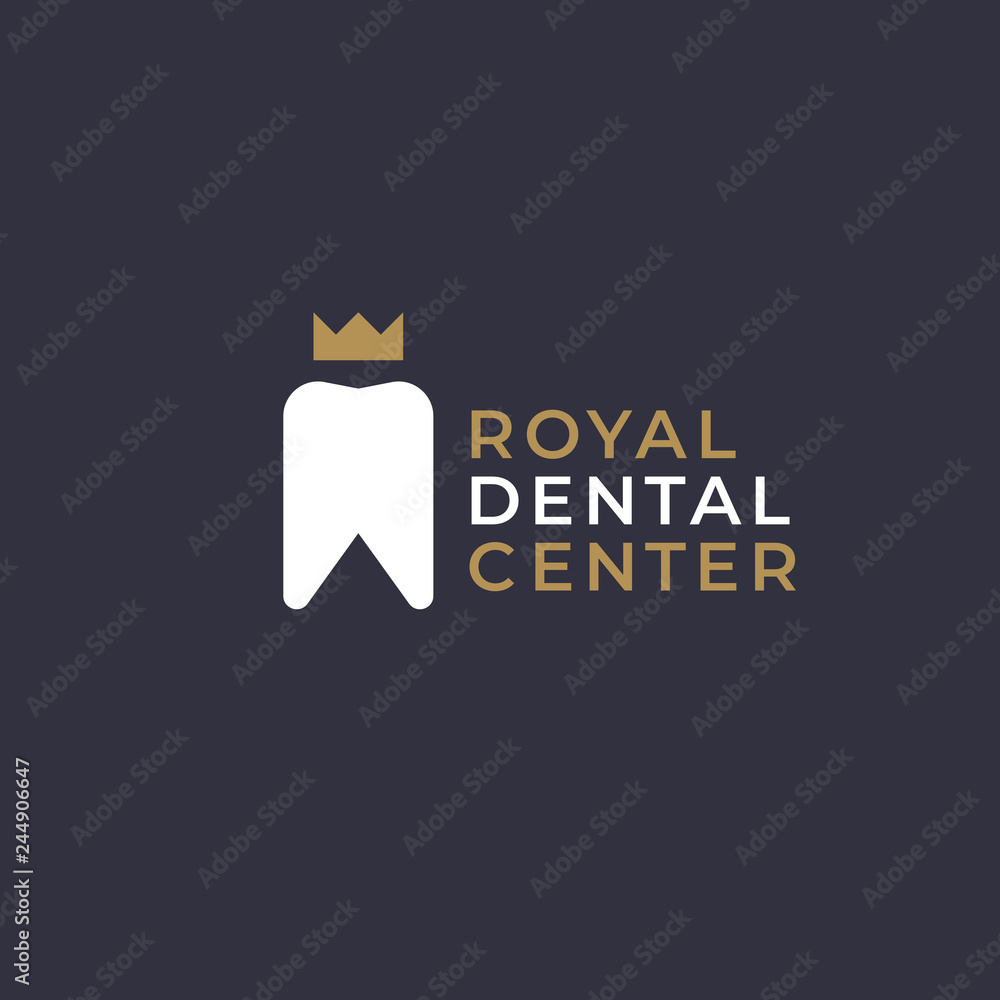 Luxury elegant dentist logo design template. Tooth with crown creative