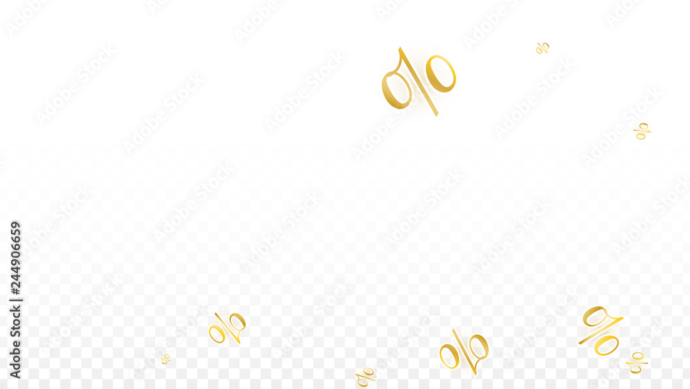 Fototapeta premium Luxury Vector Gold Percentage Sign Confetti on Transparent. Percent Sale Background. Business, Economics Print. Discount Illustration. Promotion Poster. Black Friday Banner. Special offer Template.