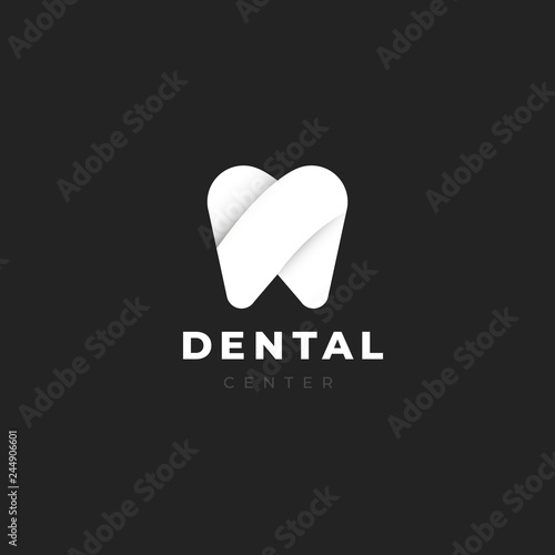 Modern minimal dentist logo design. Abstract tooth icon logotype. Dental clinic vector sign mark icon.