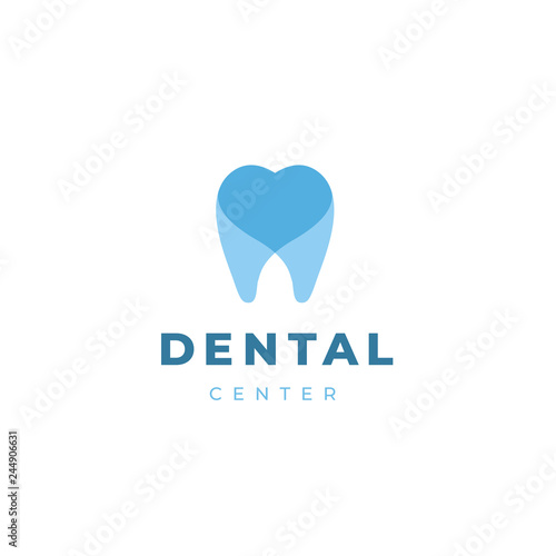 Dentist logo design template.  Tooth with heart creative symbol. Dental clinic vector sign mark icon.