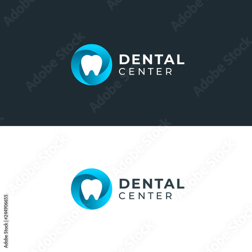 Modern minimal dentist logo design. Abstract circle swirl tooth icon logotype. Dental clinic vector sign mark icon.