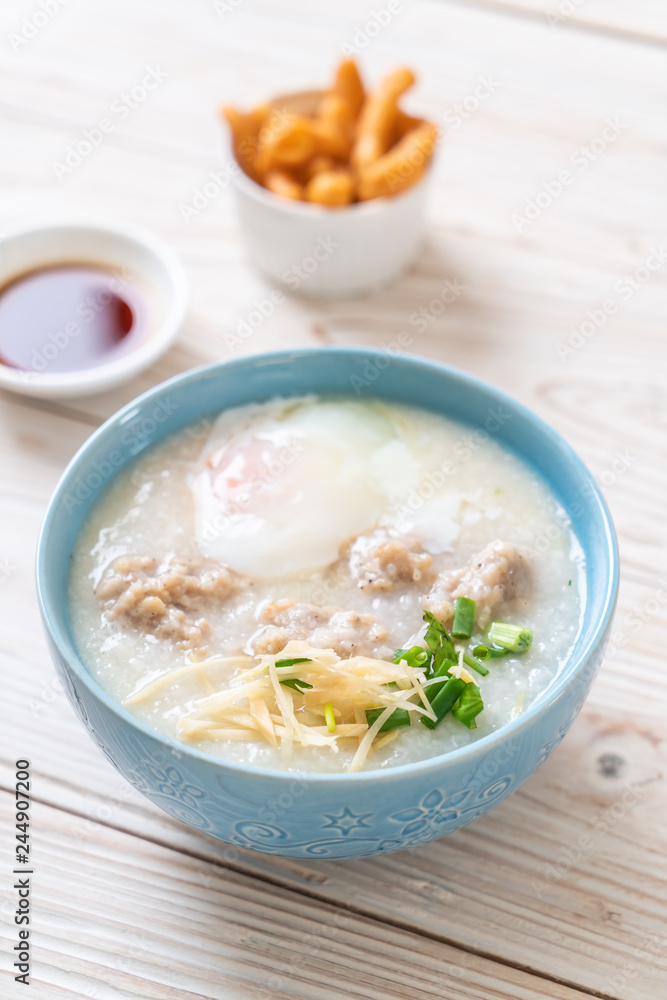 congee with minced pork in bowl congee with minced pork in bowl