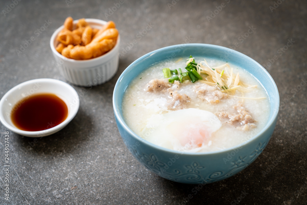 congee with minced pork in bowl congee with minced pork in bowl