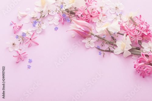 beautiful spring flowers on paper background © Maya Kruchancova