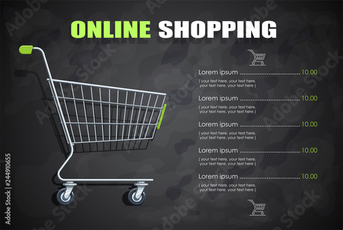 Shopping cart for supermarket products. Shop equipment.