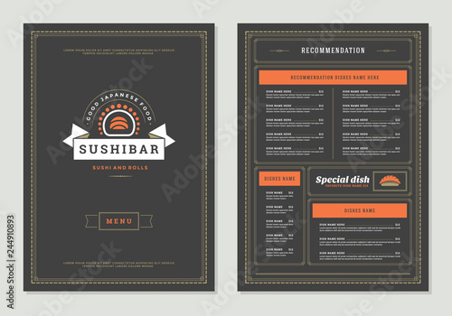 Sushi restaurant menu design and logo vector brochure template.