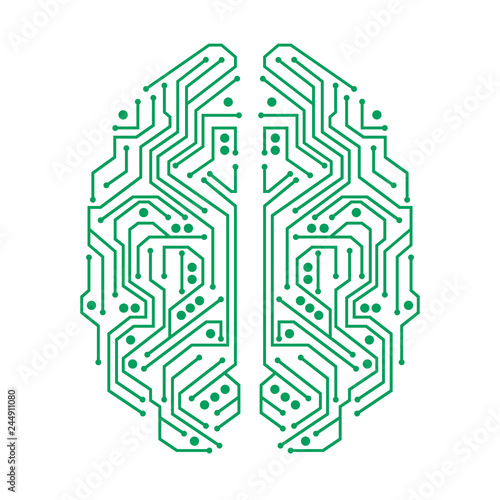 Microcircuit shaped as the human brain, abstract art
