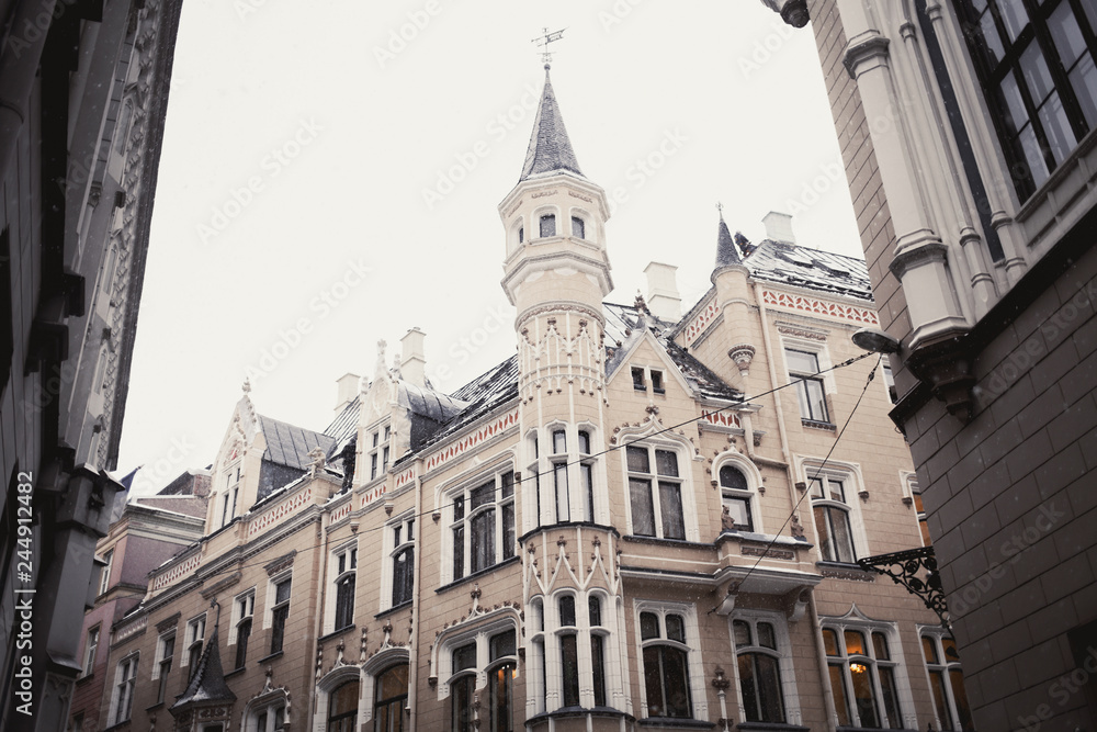 Riga, the old town in winter. European architecture