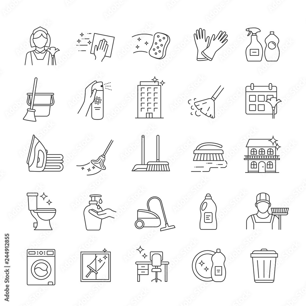 Cleaning service linear icons set Cleaning service linear icons set