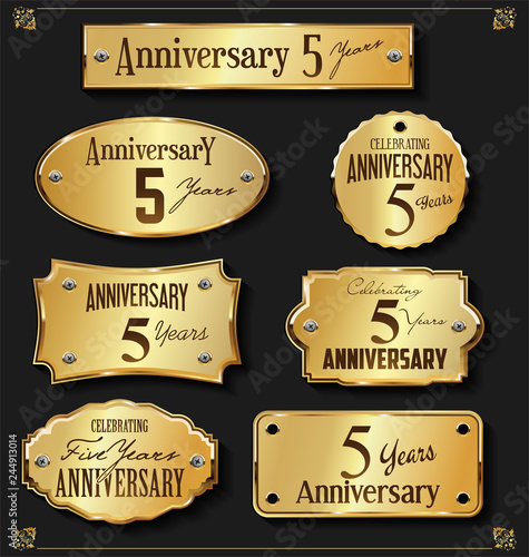 Collection of Elegant anniversary golden labels