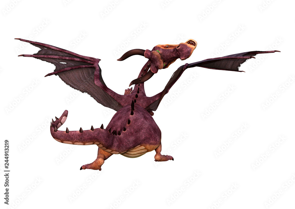 3D Rendering Fairy Tale Dragon on White