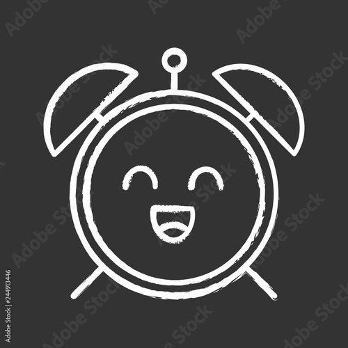 Smiling alarm clock chalk icon