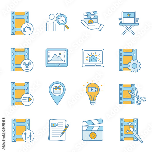 Film industry color icons set