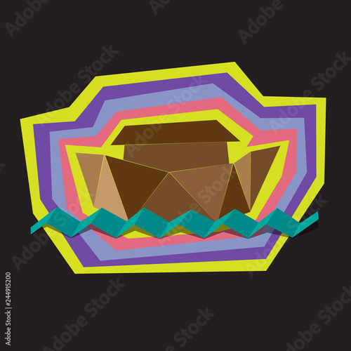 Ark concept with paper art, origami, piece of paper and blue wave, paper craft style vector.