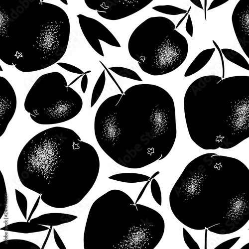 Seamless pattern of black apples.