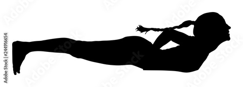 Woman exercises yoga, Yoga pose vector  silhouette isolated on white background. Young woman morning practice in gym. Ballet girl pose.Work out, worming up, spirit exercise.