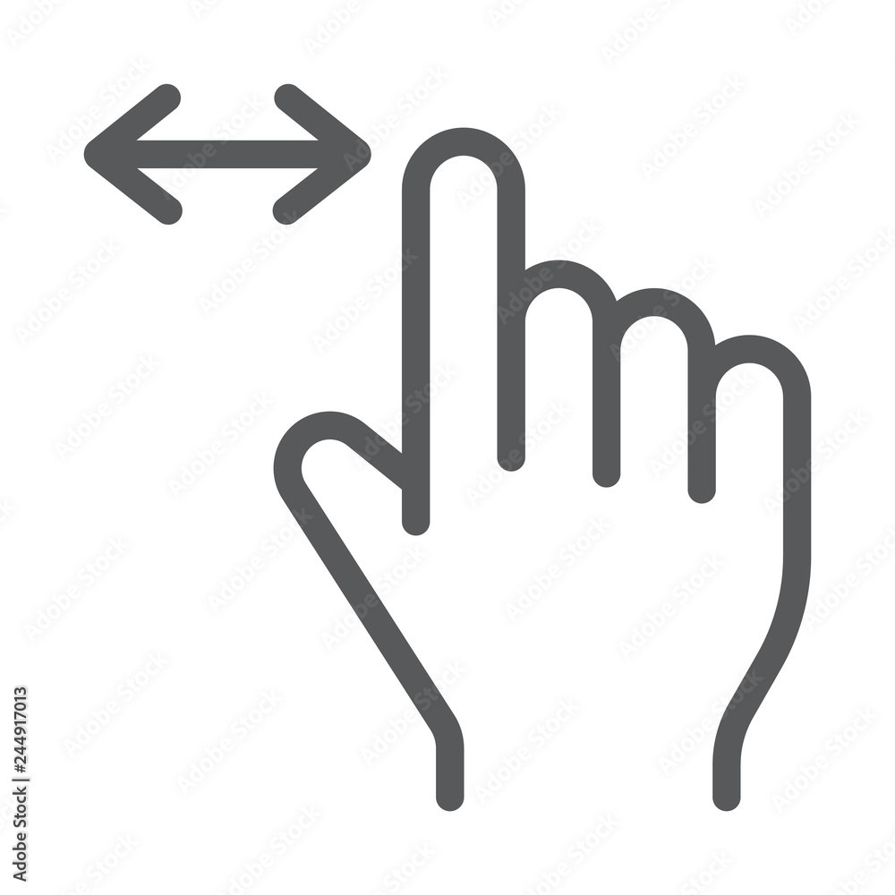 Obraz premium Horizontal scroll line icon, finger and gesture, hand sign, vector graphics, a linear pattern on a white background.