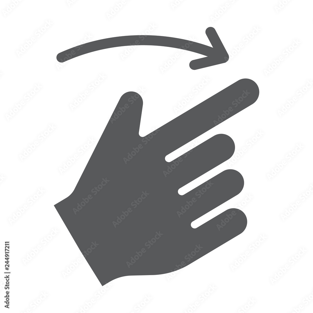 Flick right glyph icon, finger and hand, gesture sign, vector graphics, a solid pattern on a white background. Flick right glyph icon, finger and hand, gesture sign, vector graphics, a solid pattern on a white background.