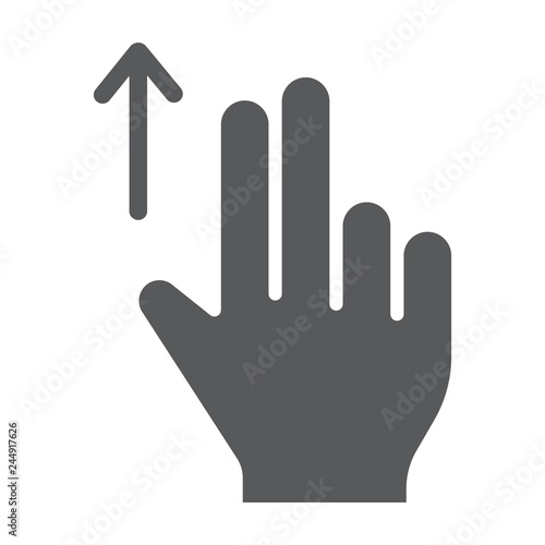 Two finger drag up glyph icon, gesture and hand, flick sign, vector graphics, a solid pattern on a white background.