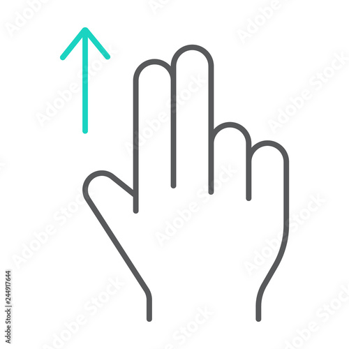 Two finger drag up thin line icon, gesture and hand, flick sign, vector graphics, a linear pattern on a white background.