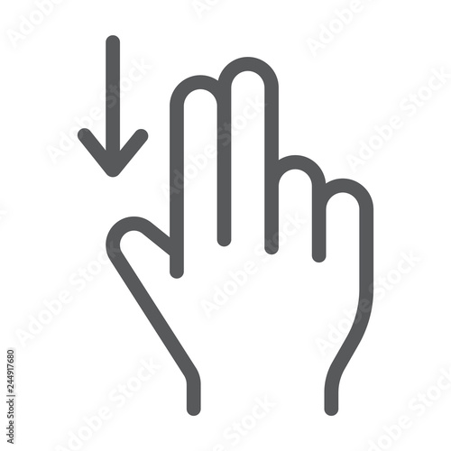 Two finger drag down line icon, gesture and hand, flick sign, vector graphics, a linear pattern on a white background.
