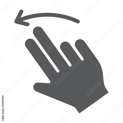 Two finger flick left glyph icon, gesture and hand, swipe sign, vector graphics, a solid pattern on a white background.