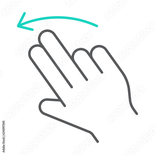 Two finger flick left thin line icon, gesture and hand, swipe sign, vector graphics, a linear pattern on a white background.