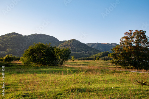 view on hills from green meadow