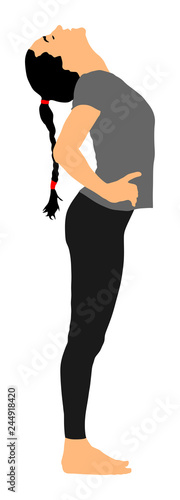 Woman exercises yoga, Yoga pose vector  illustration isolated on white background. Young woman morning practice in gym. Ballet girl pose.Work out, worming up, spirit exercise.