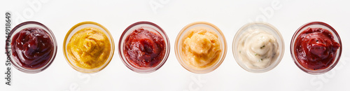Row of assorted dips, sauces and marinades photo