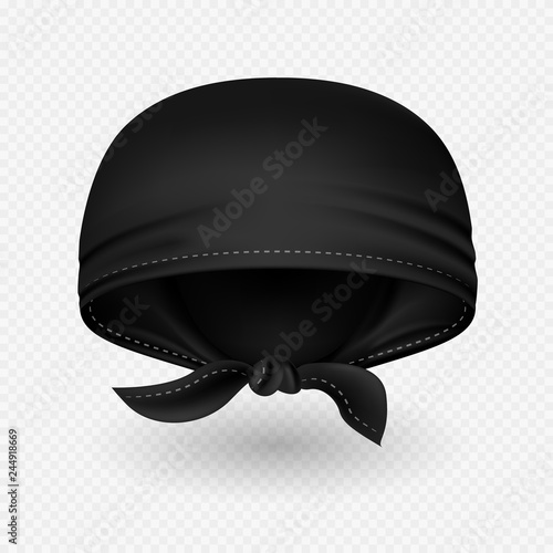 Vector realistic black head bandana with shadow isolated on transparent backdrop illustration