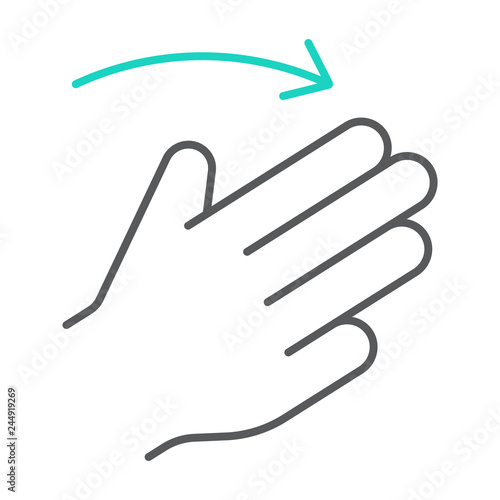 Three fingers flick right thin line icon, gesture and hand, click sign, vector graphics, a linear pattern on a white background.
