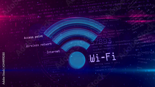 Wi-fi sign communication concept on digital background 3D illustration