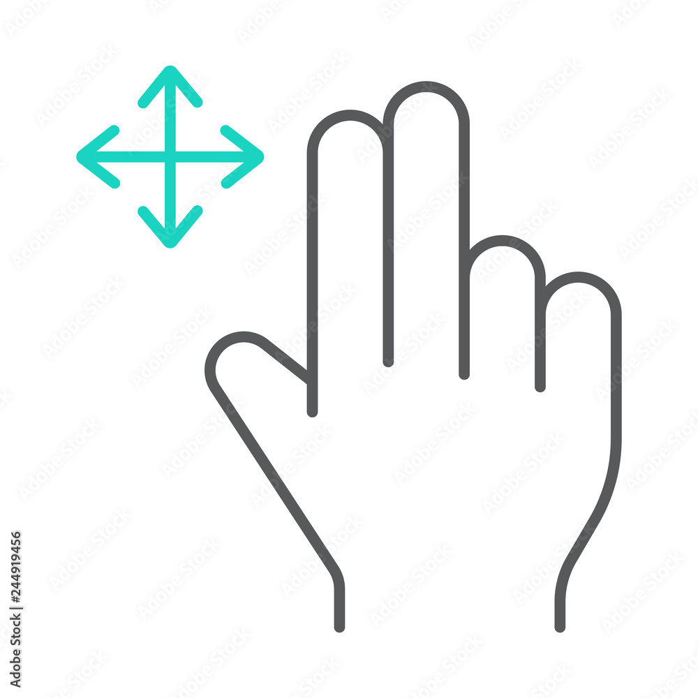 Two fingers free drag thin line icon, gesture and hand, swipe sign, vector graphics, a linear pattern on a white background. Two fingers free drag thin line icon, gesture and hand, swipe sign, vector graphics, a linear pattern on a white background.