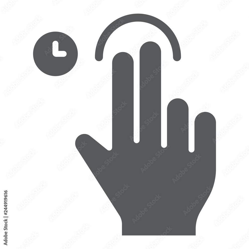 Two fingers touch and hold glyph icon, gesture and hand, swipe sign, vector graphics, a solid pattern on a white background. Two fingers touch and hold glyph icon, gesture and hand, swipe sign, vector graphics, a solid pattern on a white background.