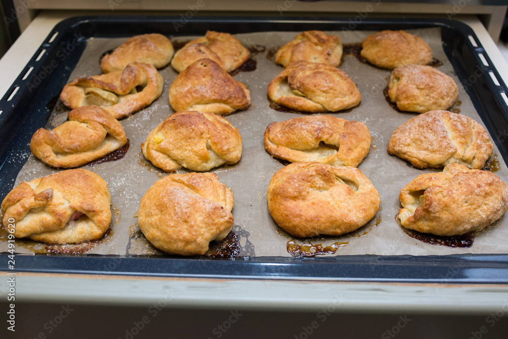 taste cakes or buns, lying on the  tray