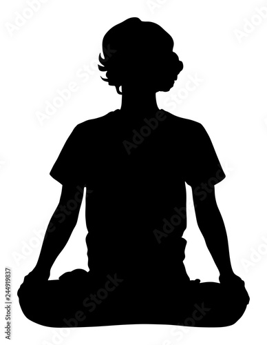 Woman exercises yoga, Yoga pose vector silhouette illustration isolated on white background. Young woman morning practice in gym. Ballet girl pose.Work out, worming up, spirit exercise.