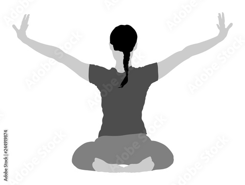 Woman exercises yoga, Yoga pose vector illustration isolated on white background. Young woman morning practice in gym. Ballet girl pose.Work out, worming up, spirit exercise.