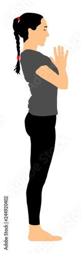 Woman exercises yoga, Yoga pose vector illustration isolated on white background. Young woman morning practice in gym. Ballet girl pose.Work out, worming up, spirit exercise.