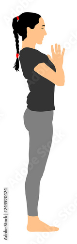 Woman exercises yoga, Yoga pose vector illustration isolated on white background. Young woman morning practice in gym. Ballet girl pose.Work out, worming up, spirit exercise.